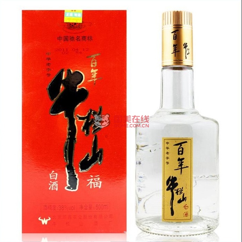 也淘酒 牛栏山 百年牛栏山 红福酒38度500ml 真